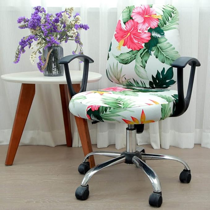 VIOKKO Office Chair Cover Stretchable Computer Desk Chair Seat Covers Anti-Dust Universal Split 2 Piece Rotating Swivel Chair Slipcover Protector (Tropical Flower & Leaves)