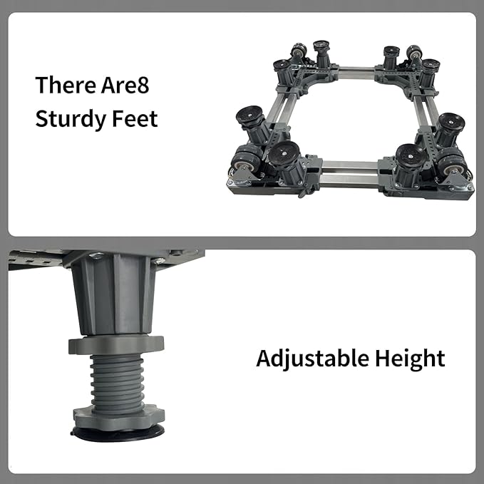 Upgrade Fridge Stand Mobile Base With 4 Locking Wheels And 8 Strong Feet Adjustable Furniture Dolly for Washer Dryer Washing Machine Stand Pedestal, Refrigerator Stand