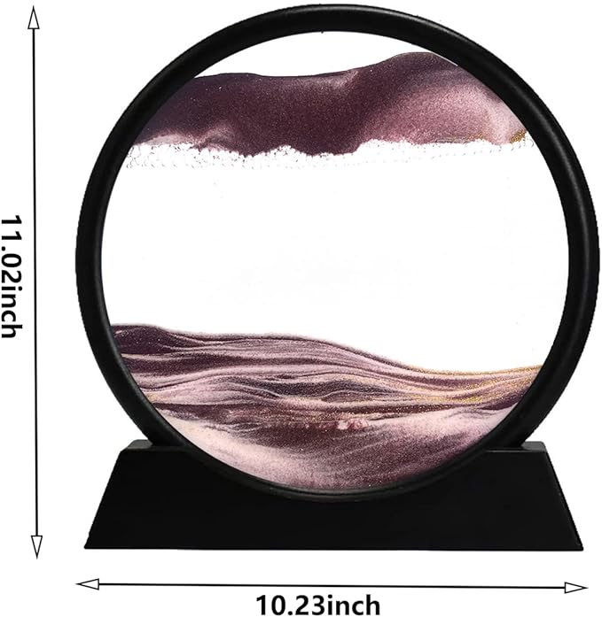 rysnwsu 3D Dynamic Sand Art Liquid Motion, Moving Sand Art Picture Round Glass 3D Deep Sea Sandscape in Motion Display Flowing Sand Painting Relaxing Desk Toys (Brown, 12'')