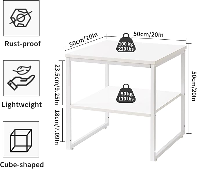 Aibiju Large End Table for Living Room, Small Table Stand 20 Inch, Fridge Stand Printer Table with Adjustable Shelf, Square Tea Coffee Table for Office White YD-TM153W