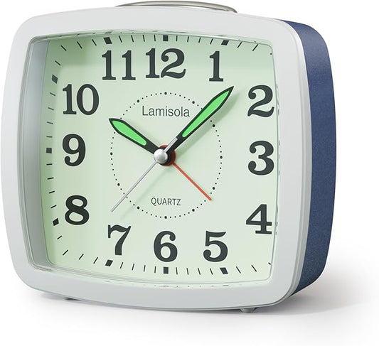 Lamisola Battery Analog Travel Alarm Clock, Small Clock for Bedroom, Desk Table Shelf Clocks for Room Office Bathroom Vanity, Aesthetic Retro Clocks for Kids, Dark Blue