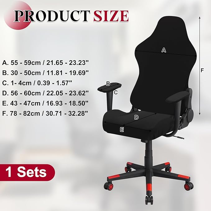 uxcell Gaming Chair Covers, Stretchable Office Computer Chair Slipcover with Armrest Covers, Elastic Seat Protector for Office Reclining Racing Game Chair, Black