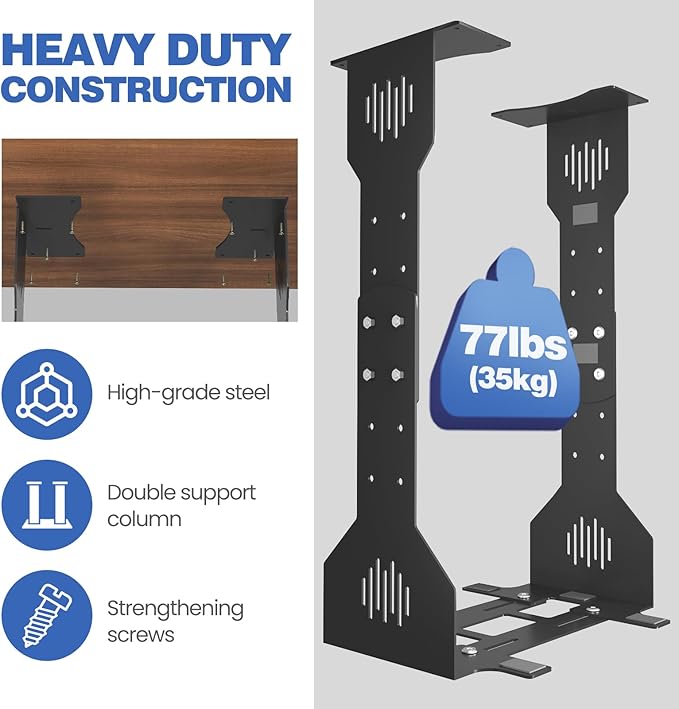 Adjustable Under Desk PC Mount, Heavy Duty PC Holder Under Desk- Up to 77 lbs Load Capacity, CPU Holder Stand Computer Mount for Standing Desks Home Office Laboratory