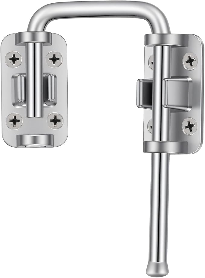 Mabor Sliding Door Lock, Patio Door Loop Lock with Rotary Bar for Screen Door, Window, Gate, Barn - Zinc Alloy Child Safety Lock, Easy Install (Silver)
