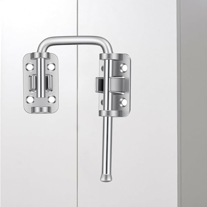 Mabor Sliding Door Lock, Patio Door Loop Lock with Rotary Bar for Screen Door, Window, Gate, Barn - Zinc Alloy Child Safety Lock, Easy Install (Silver)