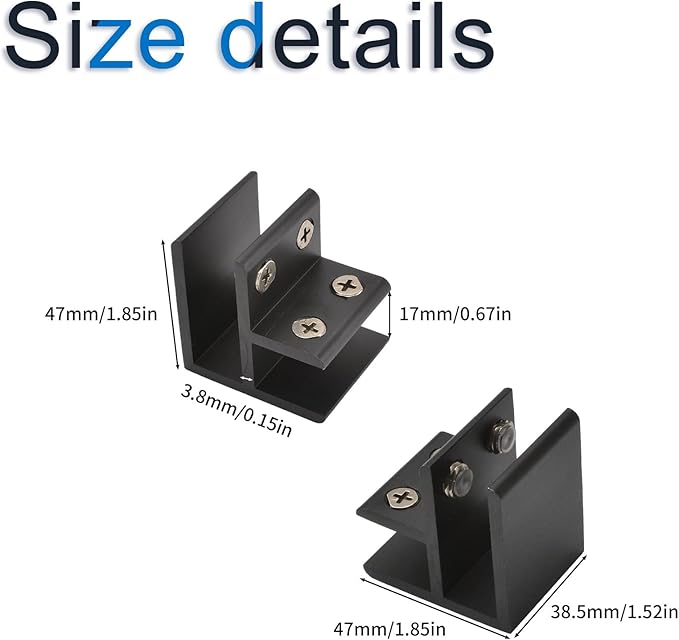 INCREWAY Glass Clamp, 4Pcs Adjustable 90 Degrees Glass Clips Aluminum Alloy Glass Shelf Support Bracket, Glass Holder Connector for 14-16mm Thick Glass, Black
