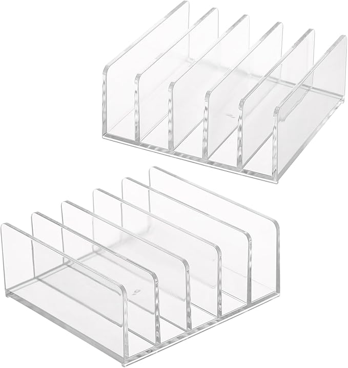 Hipiwe 2-Pack Acrylic File Organizer for Sorting Mail - 5 Slots Letter Sorter Clear Desktop Bill Divider Holder for Paper Envelope Document Book Cash Money Eyeshadow Makeup Palette