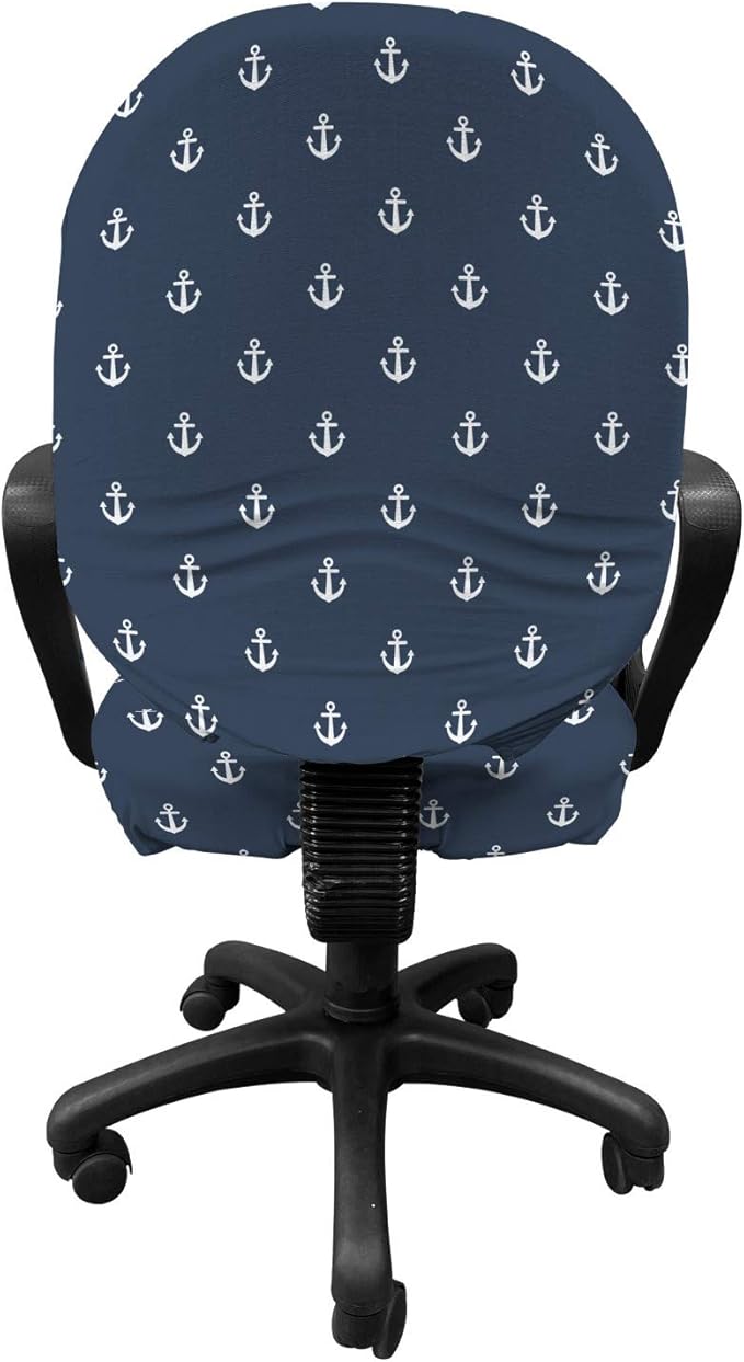 Ambesonne Marine Office Chair Slipcover, Nautical Classic Pattern Little Anchor Sea Travel Cruise Theme Sailor Minimal, Decorative Stretch and Washable Fabric Cover, Standard Size, Bluegrey White