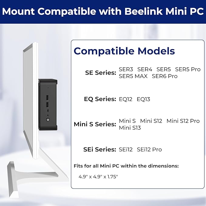 Mini PC Mount for Beelink Mini PC Vesa Mount/Wall Mount/Under Desk, for SER5/SER5 Pro/SER5 MAX/S12 Pro/S13/SER6 Pro/SER3/SER4/EQ12/EQ13/Mini S/S12/SEi12/SEi12 Pro and More, with Mouse Pad
