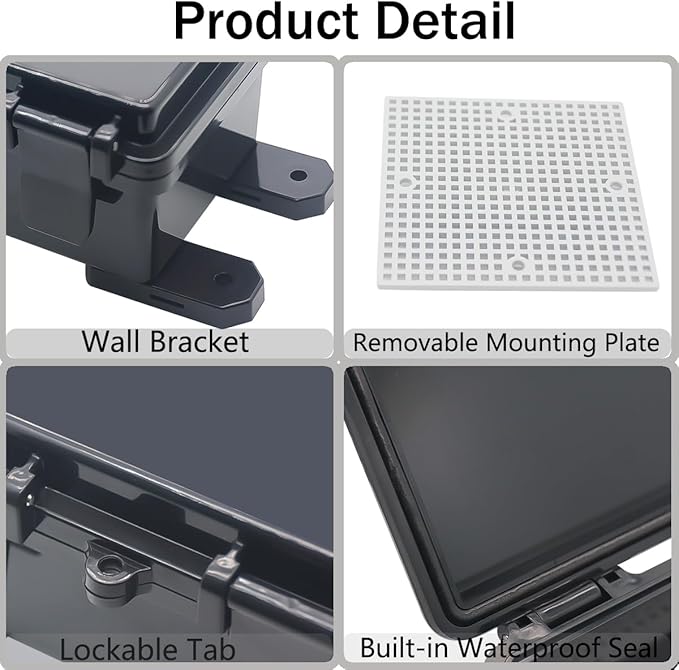 Junction Box, Hinged Black Clear Cover IP67 Waterproof ABS Project Box with Mounting Plate Electrical Box Enclosure with Wall Bracket 5.9 x 5.9 x 3.5inch(150x150x90mm)