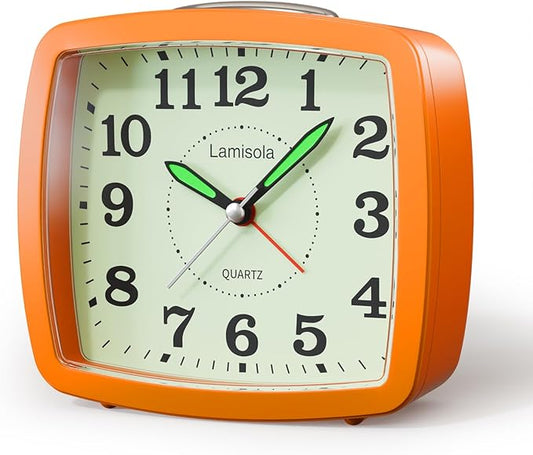 Lamisola Battery Analog Travel Alarm Clock, Small Clock for Bedroom, Desk Table Shelf Clocks for Room Office Bathroom Vanity, Aesthetic Retro Clocks for Kids Girls, Orange
