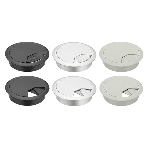 PATIKIL 3.1 Inch/80mm Desk Grommet, 6Pcs Cable Grommet Wire Management Cable Hole Cover Cord Organizer for Office Home Table Countertop, Silver/Black/Light Gray