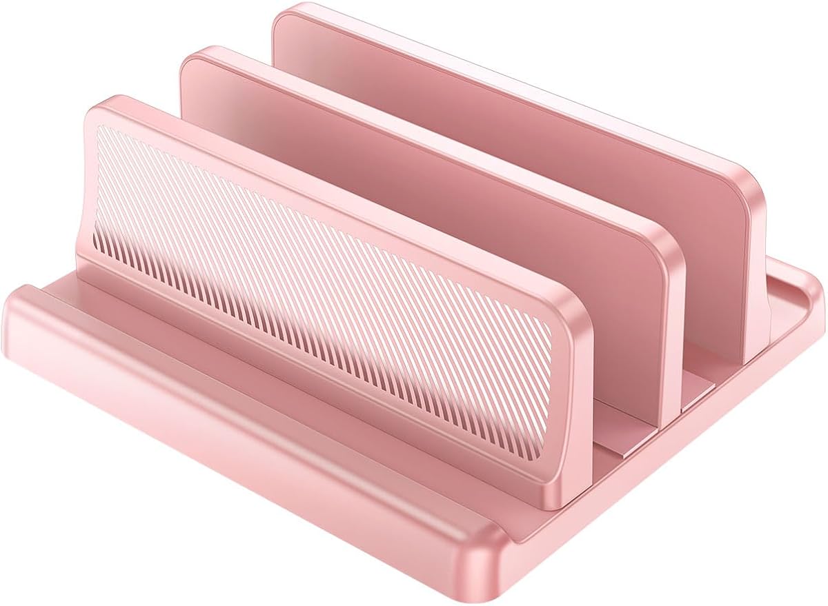 EAXBUX 4 in 1 Vertical Laptop Stand Holder,Adjustable ABS Plastic Desktop Management Notebook Dock,Vertical Laptop Stand Space-Saving for All MacBook/Surface/Samsung/HP/Dell/Chrome Book(Pink)