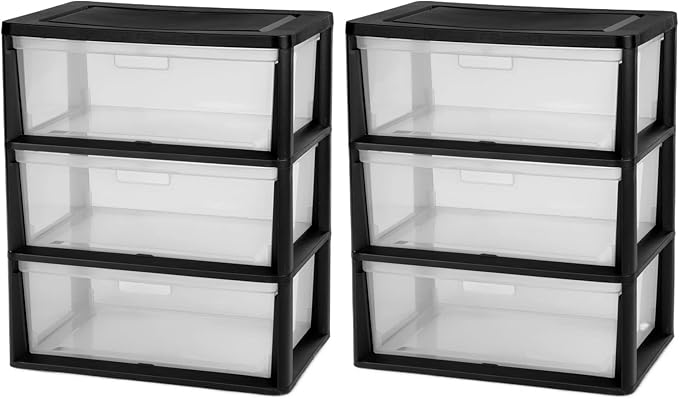 Plastic 5 Drawer Wide Tower, Black