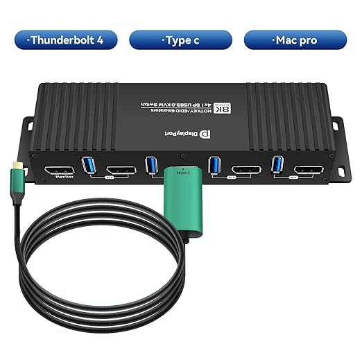 kvm Switch displayport 1 Monitors 4 Computers Edid Hotkey Switching edid kvm Switches Laptop Desktop pc 1 Monitors Displayport 1.4 1440P 144Hz 165Hz 240hz Single Monitor Hotkey