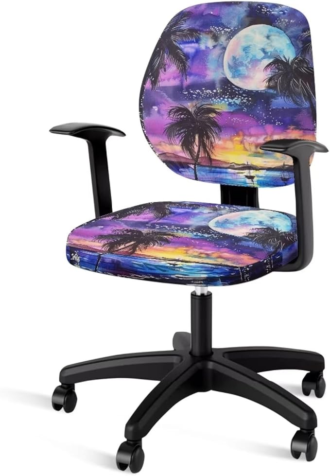 Tropical Palm Tree Computer Chair Cover Stretchable Office Chair Covers 2 Piece Universal Fit Most Wheelchairs,Computer Chairs,Gaming Chairs Washable Office Chair Slipcovers Protector Moon