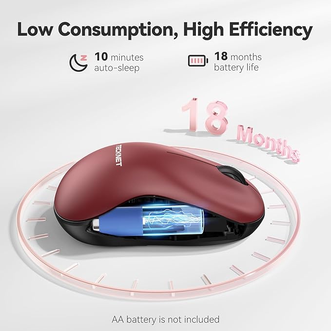 TECKNET Wireless Mouse for Laptop, 2.4G Silent Computer Mouse Quiet Click with 5 DPI Levels,Contoured Grip,Small Portable 30 Months Battery Cordless Mice for PC, Chromebook, Mac-Red