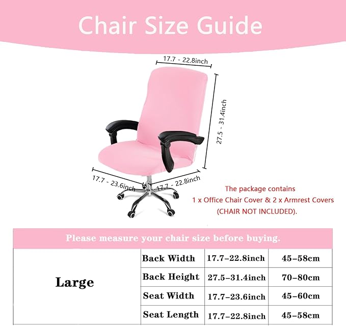 Office Chair Cover,Removable Desk Chair Cover with Zipper,Stretch Anti-dust Universal Rotating Office Seat Slipcover,Washable High Back Computer Seat Protector for Pets (Pink, Large | Armrests)