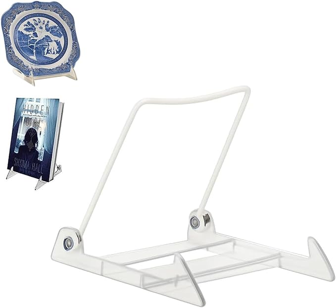 KINGDOM SOLUTIONS MADE IN USA 12-Pack Adjustable Acrylic Easels - Plate Stand - Sturdy Book Stand for Art, Pictures, Plates, Frames - Unique on the Market