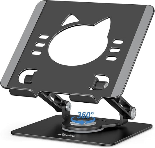 Aoviho Tablet Stand 360° Rotating Aluminum Holder, Adjustable, Portable and Foldable Monitors Stand for iPads, Compatible with 4-12.9" Tablets, Ink Black