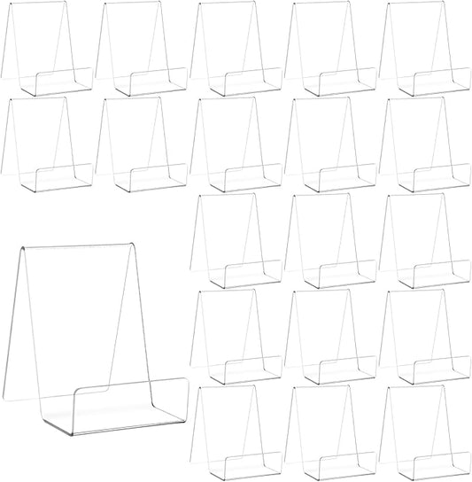 20 Pack Acrylic Book Display Stand, 4 Inch Clear Easel Stand, Thickened Transparent Book Tablet Holder for Displaying Books, Pictures, Tablets, CDs, Artworks, Newspaper, Magazines