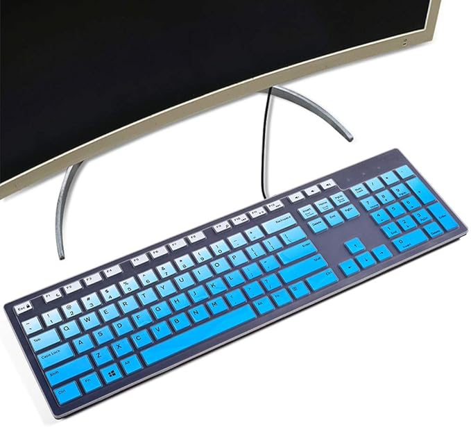 Keyboard Cover Skin for Dell KM636 Wireless Keyboard & Dell KB216 Wired/Dell Optiplex 5250 3050 3240 5460 7450 7050/Dell Inspiron AIO 3475/3670/3477 All-in-one Desktop Keyboard Protector, Ombre Blue