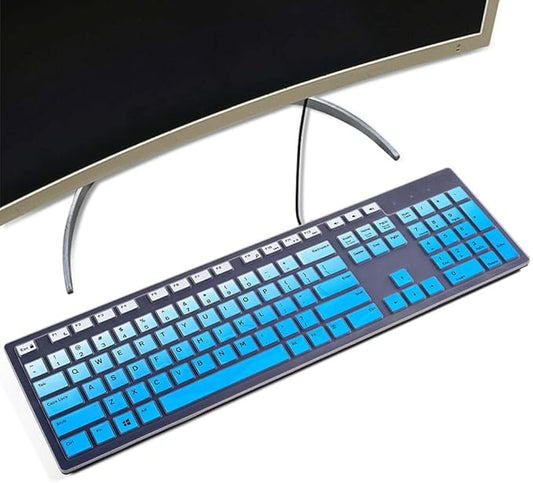 Keyboard Cover Skin for Dell KM636 Wireless Keyboard & Dell KB216 Wired/Dell Optiplex 5250 3050 3240 5460 7450 7050/Dell Inspiron AIO 3475/3670/3477 All-in-one Desktop Keyboard Protector, Ombre Blue