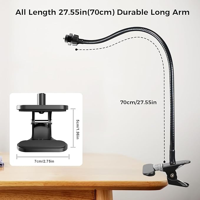 LenTok Webcam Stand Phone Mount for Desk, Gooseneck Desktop Tripod & Tabletop Phone Holder with Clamp & 1/4" Thread, Compatible with Action Camera GoPro C922 C930e C920S C920 615 C960 C920x Brio
