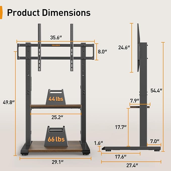 Perlegear Floor TV Stand for 50–110″ TVs with Power Strip, Holds Up to 250 lbs, Universal Standing TV Mount with Adjustable Shelf & Feet, Max VESA 800x600mm, Tall TV Stand for Living Room, PGFS20B