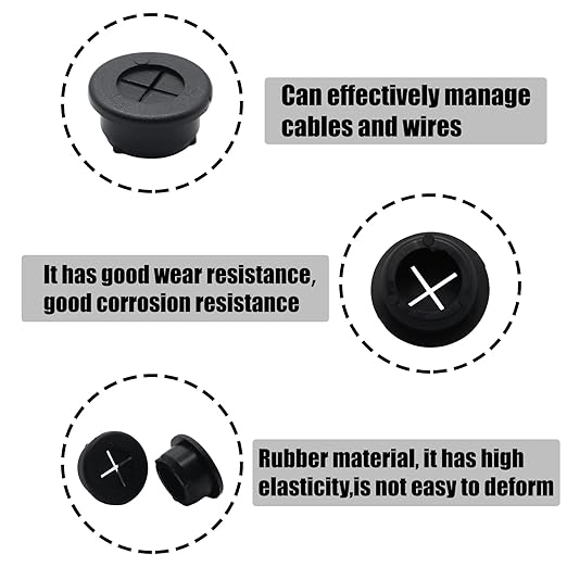 6 Pcs 20mm / 3/4 Inch Black Cable Cord Grommets, Rubber Desk Grommets for Table Computer Desk Wire Organizer TV Console and Other Furnitures Cover