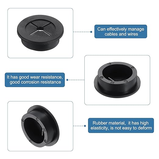 uxcell Cable Cord Grommet, 1 1/4" Inch (32mm) Desk Grommet Flexible Rubber Grommets Wire Hole Cover Pass Through for Office Computer Desk Wire Organizer, Black