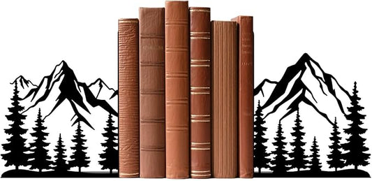 Metal Bookends Mountain Bookends Decorative Modern Book Ends for Shelves Bookshelf Home Office Desk Decorative Shelf Stoppers for Books Space-Saving Desk Organizer