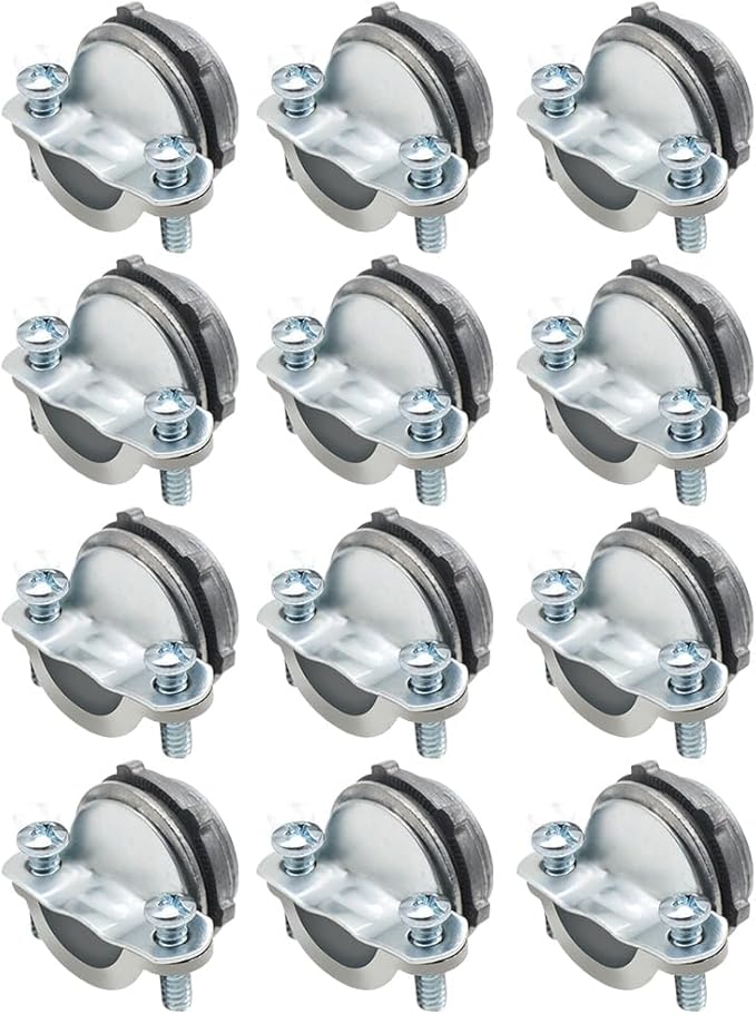 MAKERELE 12-Pack 3/8 Inch Clamp Type Connectors - UL Listed - Zinc Die-cast for Metallic Conduit - Versatile for SE Cable and - Electrical Box Cable Clamps