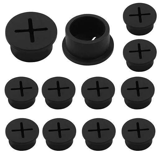 Hitefu 12Pcs 3/4 Inch Rubber Desk Grommet, Flexible Wire Cord Grommets, Silicone Cable Hole Cover for Office Desk Table Furniture Wall Organizer (Black)