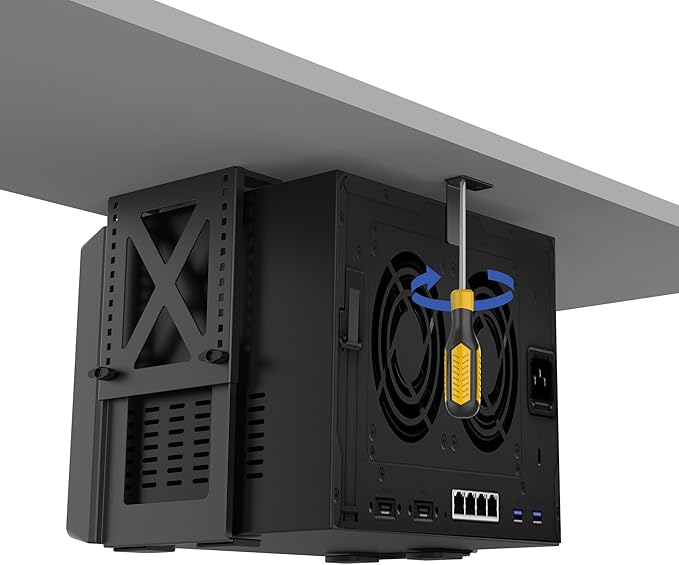 Monzlteck Under Desk Adjustable Metal Mount Bracket – 16-Level Height Adjustment (5.6-11.2in), Heavy-Duty 12kg Load Capacity, Universal Stand for PC, NAS, Label Printer,Speaker，Ventilation Design