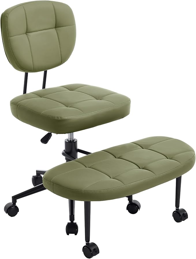 Criss Cross Chair Armless Office Chair for Cross Legged Sitting, 300lb Heavy Duty Ergonomic Desk Chair for ADHD, Adjustable Meditation Yoga Kneeling Chair with Brake Wheels for Home Office (Green)