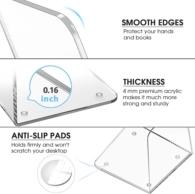 MaxGear Acrylic Bookends - Clear Decorative Heavy Duty Non-Skid Book Stoppers (6 Pieces, Large)