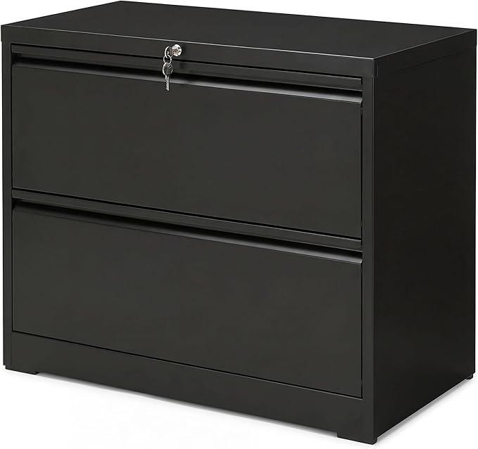 SIMPLI-Magic 2-Drawer File Cabinet with Lock - Metal Filing Cabinet for Home Office, Letter/Legal/F4/A4 Hanging Files, Compact Space-Saving Design, Black