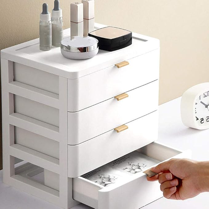 Lurrose Makeup Organizer with Drawer Tabletop Storage Box 11.41X10.23X7.67In Multi-Layer Cosmetic Storage Case for Vanity Desk Office Supplies