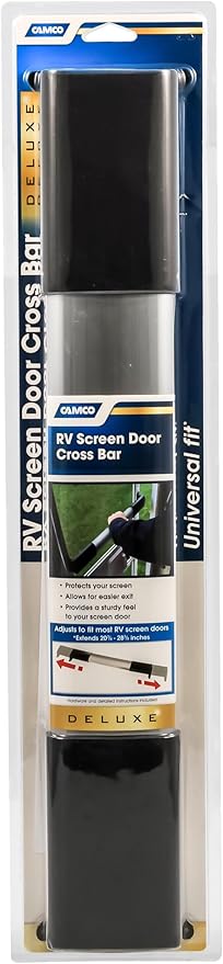 Camco RV Screen Door Handle Cross Bar - Adjustable Design Bar Extends 21⅝–28⅝ inches - Provides Easier Grip for Exiting & Protects Your Camper Screen Door (42188)
