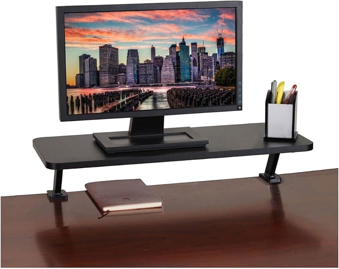 Kantek Ergonomic Mounted Computer Monitor Riser Stand, Floating Desk Shelf, Clamp On Base, 25.6" X 10.2" X 5.1", Black