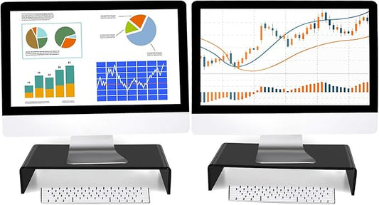 Jetec 2 Pcs Acrylic Monitor Stand Desktop Video Acrylic Monitor Riser Desk Shelf Computer Stand for Laptop TV Computer Screen Desk Organizer Teacher's Day Supplies (Black, 12 x 8 x 3 Inch)