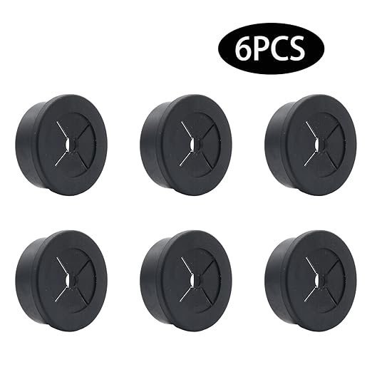 6 Pcs 28mm / 1-1/8 Inch Black Cable Cord Grommets, Rubber Desk Grommets for Table Computer Desk Wire Organizer TV Console and Other Furnitures Cover