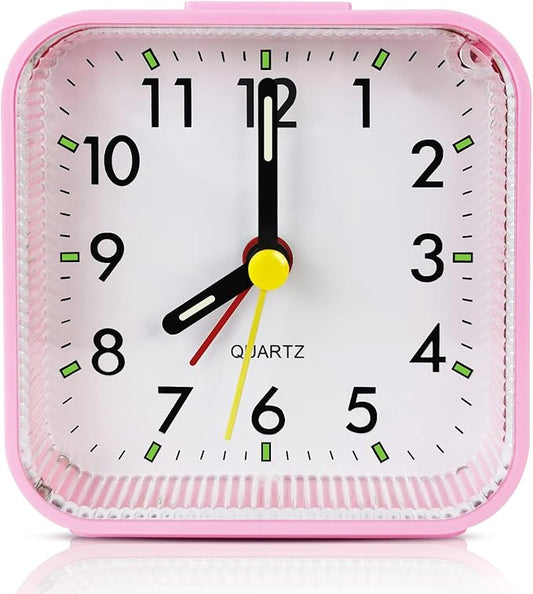 Lamisola Small Pink Kids Desk Alarm Clock, Analog Travel Battery Operated Clock,Quieter Bedside Clocks for Girls' Bedrooms Bathroom Living Room Kitchen Shelf Clocks