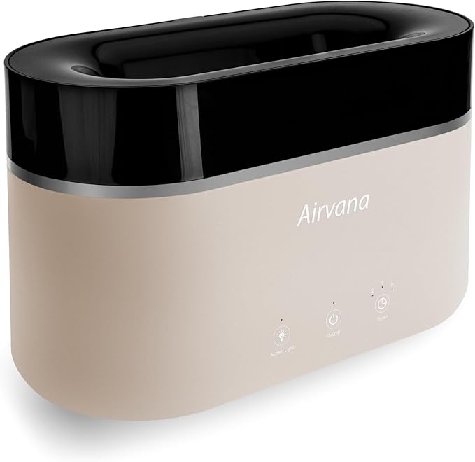AquaFlame Ultrasonic Humidifier (.75L / .20 Gal) - Vibration Technology Humidifier with Essential Oil Diffuser – Tabletop Design for Personal Use, Dorm Rooms, & Desks - Taupe