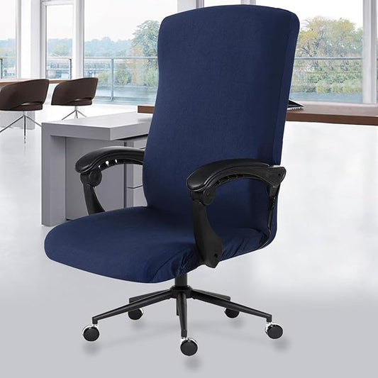 Stretch Computer Office Chair Cover with Durable Zipper - Universal Washable Removable Spandex Rotating Boss Chair Slipcovers - Anti-dust Desk Chair Seat Protector for Dogs, Cats, Pets (Navy)