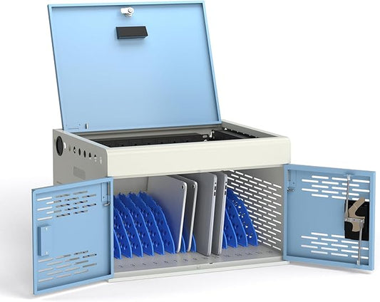 16-Unit Charging Cabinet for Laptops & Tablets - Locking Laptop Storage Box with Cable Management, Charger Storage, and Ground Protection for Classroom, Library, and Office(Blue)