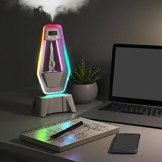 Anti-Gravity Humidifier with Clock & LED Lights｜Ultrasonic Cool Mist, Ultra-Quiet for Bedroom & Desk｜350ml Tank, Ideal for Small Office or Home Spaces