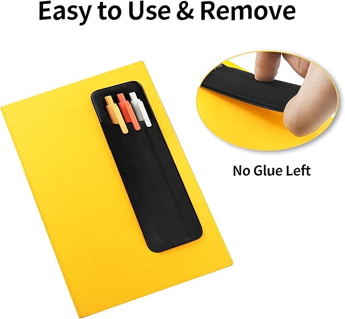 Epessa Stick-On Pen Holder for Notebook, Adhesive Pencil Sleeve Pouch for Hardcover Journals, Planners, Notebooks, Reusable Pen Pocket Organizer Easy to Remove (2 Pack)