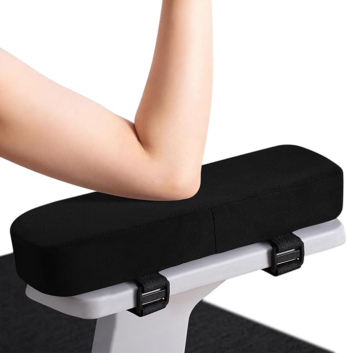 Smiry Ergonomic Office Chair Armrest Pads, Memory Foam Arm Rest Covers, Non-Slip Armrest Cushion with Adjustable Buckles and Straps, Elbow Relief for Desk, Gaming & Wheelchair (Black, Set of 2)